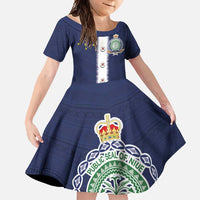 Niue Merry Christmas Family Matching Off Shoulder Maxi Dress and Hawaiian Shirt Santa Suit Style With Hiapo Pattern LT03 Daughter's Dress Blue - Polynesian Pride
