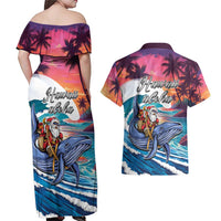 Hawaiian Mele Kalikimaka Couples Matching Off Shoulder Maxi Dress and Hawaiian Shirt Santa Claus Driving The Whale with Sunset Ocean Landscape LT03 - Polynesian Pride