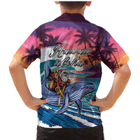 Hawaiian Mele Kalikimaka Family Matching Mermaid Dress and Hawaiian Shirt Santa Claus Driving The Whale with Sunset Ocean Landscape LT03 - Polynesian Pride