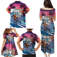 Hawaiian Mele Kalikimaka Family Matching Puletasi and Hawaiian Shirt Santa Claus Driving The Whale with Sunset Ocean Landscape LT03 - Polynesian Pride