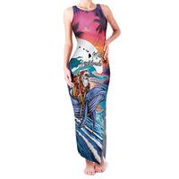 Hawaiian Mele Kalikimaka Family Matching Tank Maxi Dress and Hawaiian Shirt Santa Claus Driving The Whale with Sunset Ocean Landscape LT03 Mom's Dress Blue - Polynesian Pride