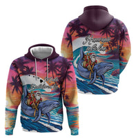 Hawaiian Mele Kalikimaka Zip Hoodie Santa Claus Driving The Whale with Sunset Ocean Landscape