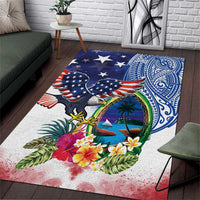 Guam and United States Together Area Rug Bald Eagle and Guam Seal with Flower and Tribal Tattoos LT03 Multicolor - Polynesian Pride