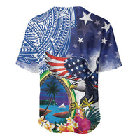 Guam and United States Together Baseball Jersey Bald Eagle and Guam Seal with Flower and Tribal Tattoos - Polynesian Pride