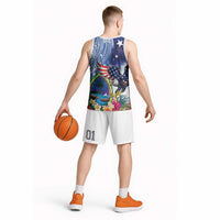 Guam and United States Together Basketball Jersey Bald Eagle and Guam Seal with Flower and Tribal Tattoos LT03 - Polynesian Pride