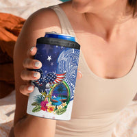 Guam and United States Together 4 in 1 Can Cooler Tumbler Bald Eagle and Guam Seal with Flower and Tribal Tattoos LT03 - Polynesian Pride