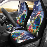 Guam and United States Together Car Seat Cover Bald Eagle and Guam Seal with Flower and Tribal Tattoos LT03 - Polynesian Pride