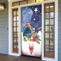 Guam and United States Together Door Cover Bald Eagle and Guam Seal with Flower and Tribal Tattoos LT03 - Polynesian Pride