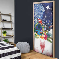 Guam and United States Together Door Cover Bald Eagle and Guam Seal with Flower and Tribal Tattoos LT03 - Polynesian Pride