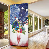 Guam and United States Together Door Cover Bald Eagle and Guam Seal with Flower and Tribal Tattoos LT03 - Polynesian Pride