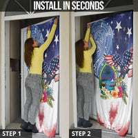 Guam and United States Together Door Cover Bald Eagle and Guam Seal with Flower and Tribal Tattoos LT03 - Polynesian Pride