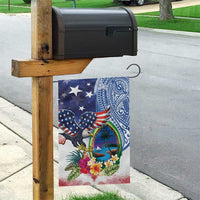 Guam and United States Together Garden Flag Bald Eagle and Guam Seal with Flower and Tribal Tattoos LT03 - Polynesian Pride