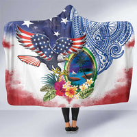 Guam and United States Together Hooded Blanket Bald Eagle and Guam Seal with Flower and Tribal Tattoos LT03 One Size Multicolor - Polynesian Pride