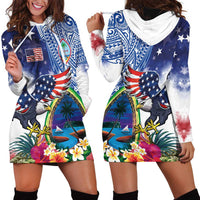 Guam and United States Together Hoodie Dress Bald Eagle and Guam Seal with Flower and Tribal Tattoos LT03 - Polynesian Pride
