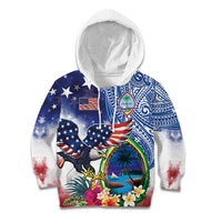 Guam and United States Together Kid Hoodie Bald Eagle and Guam Seal with Flower and Tribal Tattoos LT03 Hoodie Multicolor - Polynesian Pride