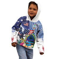 Guam and United States Together Kid Hoodie Bald Eagle and Guam Seal with Flower and Tribal Tattoos LT03 - Polynesian Pride