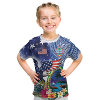 Guam and United States Together Kid T Shirt Bald Eagle and Guam Seal with Flower and Tribal Tattoos LT03 Multicolor - Polynesian Pride