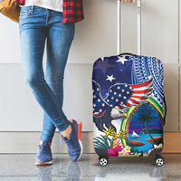 Guam and United States Together Luggage Cover Bald Eagle and Guam Seal with Flower and Tribal Tattoos LT03 - Polynesian Pride