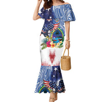 Guam and United States Together Mermaid Dress Bald Eagle and Guam Seal with Flower and Tribal Tattoos LT03 Women Multicolor - Polynesian Pride
