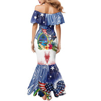 Guam and United States Together Mermaid Dress Bald Eagle and Guam Seal with Flower and Tribal Tattoos LT03 - Polynesian Pride