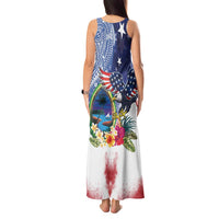 Guam and United States Together Tank Maxi Dress Bald Eagle and Guam Seal with Flower and Tribal Tattoos LT03 - Polynesian Pride