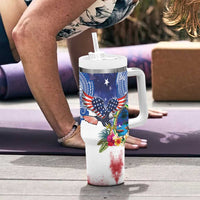 Guam and United States Together Tumbler With Handle Bald Eagle and Guam Seal with Flower and Tribal Tattoos LT03 - Polynesian Pride