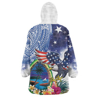 Guam and United States Together Wearable Blanket Hoodie Bald Eagle and Guam Seal with Flower and Tribal Tattoos LT03 - Polynesian Pride