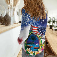 Guam and United States Together Women Casual Shirt Bald Eagle and Guam Seal with Flower and Tribal Tattoos LT03 - Polynesian Pride