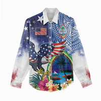 Guam and United States Together Women Casual Shirt Bald Eagle and Guam Seal with Flower and Tribal Tattoos LT03 - Polynesian Pride