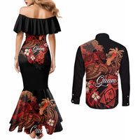 Guam Tribal Chamorro Couples Matching Mermaid Dress and Long Sleeve Button Shirt Polynesian Shark with Plumeria and Sea Vibe LT03 - Polynesian Pride