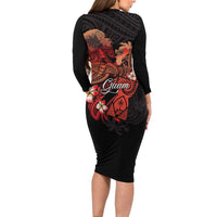 Guam Tribal Chamorro Family Matching Long Sleeve Bodycon Dress and Hawaiian Shirt Polynesian Shark with Plumeria and Sea Vibe LT03 - Polynesian Pride