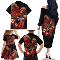 Guam Tribal Chamorro Family Matching Off The Shoulder Long Sleeve Dress and Hawaiian Shirt Polynesian Shark with Plumeria and Sea Vibe LT03 - Polynesian Pride
