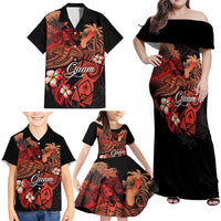 Guam Tribal Chamorro Family Matching Off Shoulder Maxi Dress and Hawaiian Shirt Polynesian Shark with Plumeria and Sea Vibe LT03 - Polynesian Pride