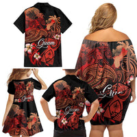 Guam Tribal Chamorro Family Matching Off Shoulder Short Dress and Hawaiian Shirt Polynesian Shark with Plumeria and Sea Vibe LT03 - Polynesian Pride