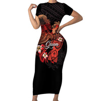 Guam Tribal Chamorro Family Matching Short Sleeve Bodycon Dress and Hawaiian Shirt Polynesian Shark with Plumeria and Sea Vibe LT03 Mom's Dress Black - Polynesian Pride