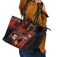 Guam Tribal Chamorro Leather Tote Bag Polynesian Shark with Plumeria and Sea Vibe - Polynesian Pride