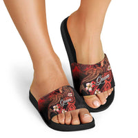 Guam Tribal Chamorro Slide Sandals Polynesian Shark with Plumeria and Sea Vibe - Polynesian Pride