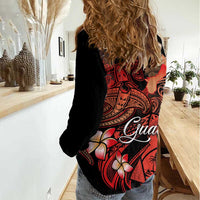 Guam Tribal Chamorro Women Casual Shirt Polynesian Shark with Plumeria and Sea Vibe LT03 - Polynesian Pride