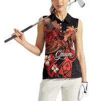 Guam Tribal Chamorro Women Sleeveless Polo Shirt Polynesian Shark with Plumeria and Sea Vibe LT03 - Polynesian Pride