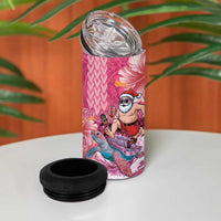 Hawaii Mele Kalikimaka 4 in 1 Can Cooler Tumbler Funny Santa with Tribal Tattoos Kakau Pink Color LT03 - Polynesian Pride