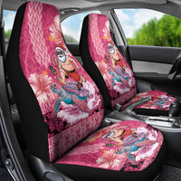 Hawaii Mele Kalikimaka Car Seat Cover Funny Santa with Tribal Tattoos Kakau Pink Color LT03 - Polynesian Pride
