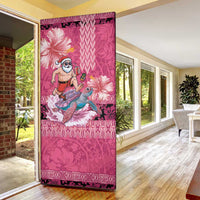 Hawaii Mele Kalikimaka Door Cover Funny Santa with Tribal Tattoos Kakau Pink Color LT03 - Polynesian Pride