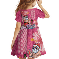 Hawaii Mele Kalikimaka Family Matching Off The Shoulder Long Sleeve Dress and Hawaiian Shirt Funny Santa with Tribal Tattoos Kakau Pink Color LT03 - Polynesian Pride