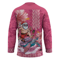 Hawaii Mele Kalikimaka Hockey Jersey Funny Santa with Tribal Tattoos Kakau Pink Color LT03 - Polynesian Pride