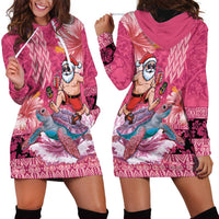 Hawaii Mele Kalikimaka Hoodie Dress Funny Santa with Tribal Tattoos Kakau Pink Color LT03 - Polynesian Pride