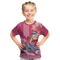 Hawaii Mele Kalikimaka Kid T Shirt Funny Santa with Tribal Tattoos Kakau Pink Color LT03 Pink - Polynesian Pride