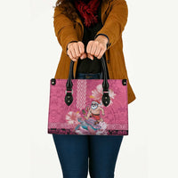 Hawaii Mele Kalikimaka Leather Bag Funny Santa with Tribal Tattoos Kakau Pink Color - Polynesian Pride