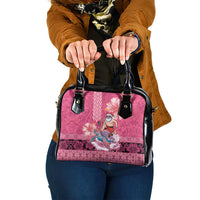 Hawaii Mele Kalikimaka Shoulder Handbag Funny Santa with Tribal Tattoos Kakau Pink Color - Polynesian Pride