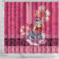 Hawaii Mele Kalikimaka Shower Curtain Funny Santa with Tribal Tattoos Kakau Pink Color LT03 - Polynesian Pride