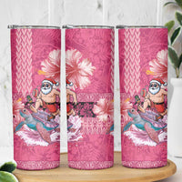 Hawaii Mele Kalikimaka Skinny Tumbler Funny Santa with Tribal Tattoos Kakau Pink Color LT03 - Polynesian Pride